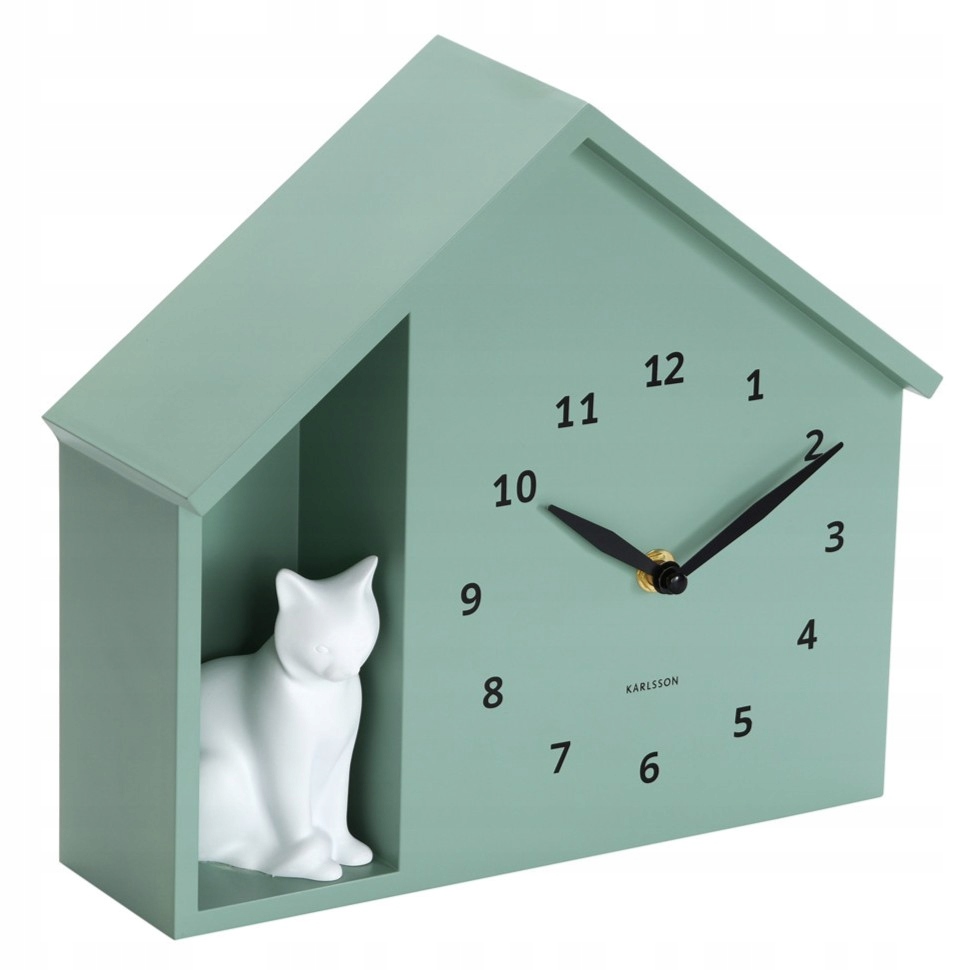 Zelený moderní nástěnný budík pro děti se zvukem kočky Siting Cat