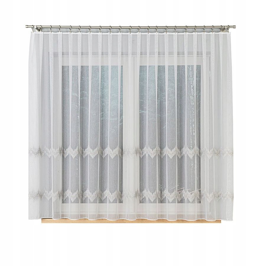 Záclona Krátká Obývací pokoj Bílá S Výšivkou Šedá Stříbrná Vzor s Páskou Š500x120