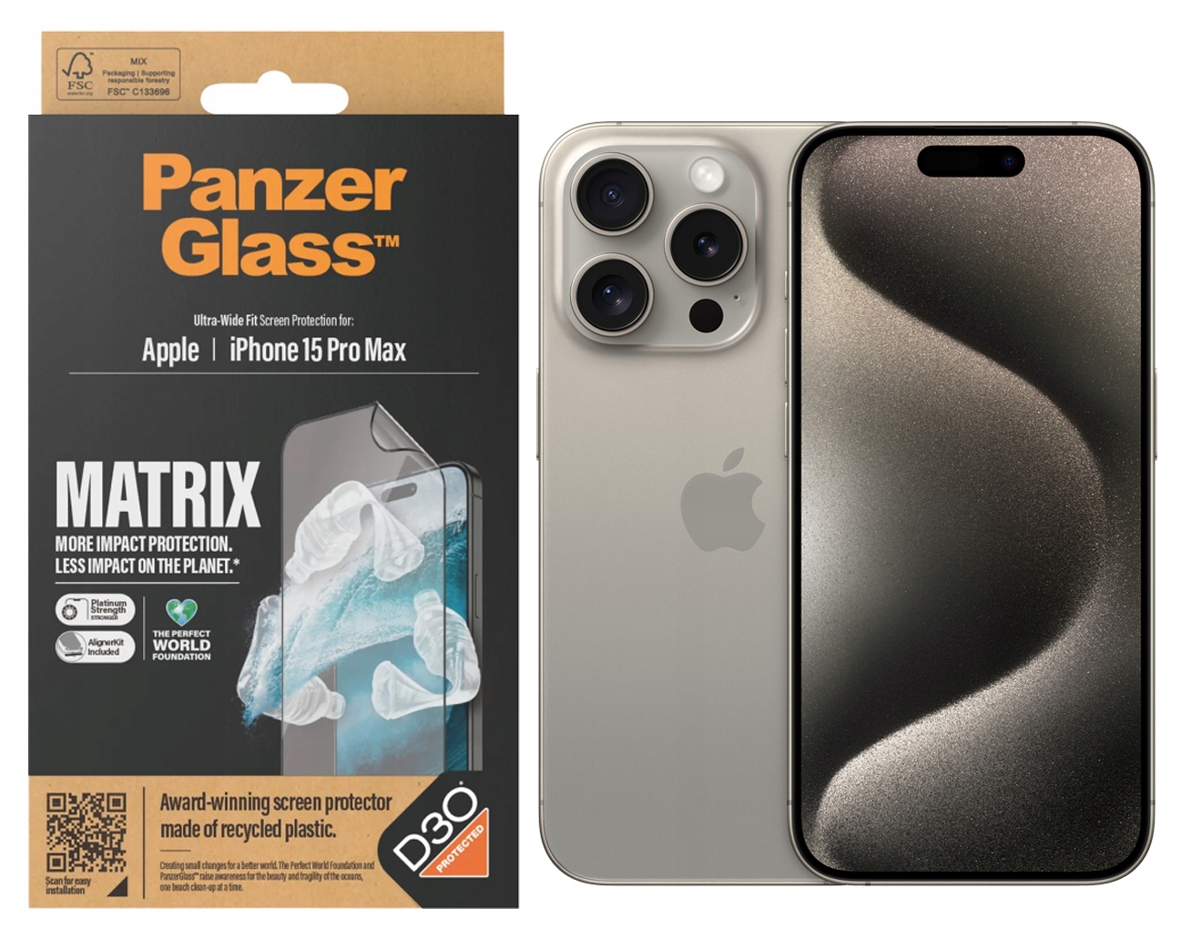 Tvrzené Sklo Ultra-Wide Fit Matrix PanzerGlass pro iPhone 15 Pro Max