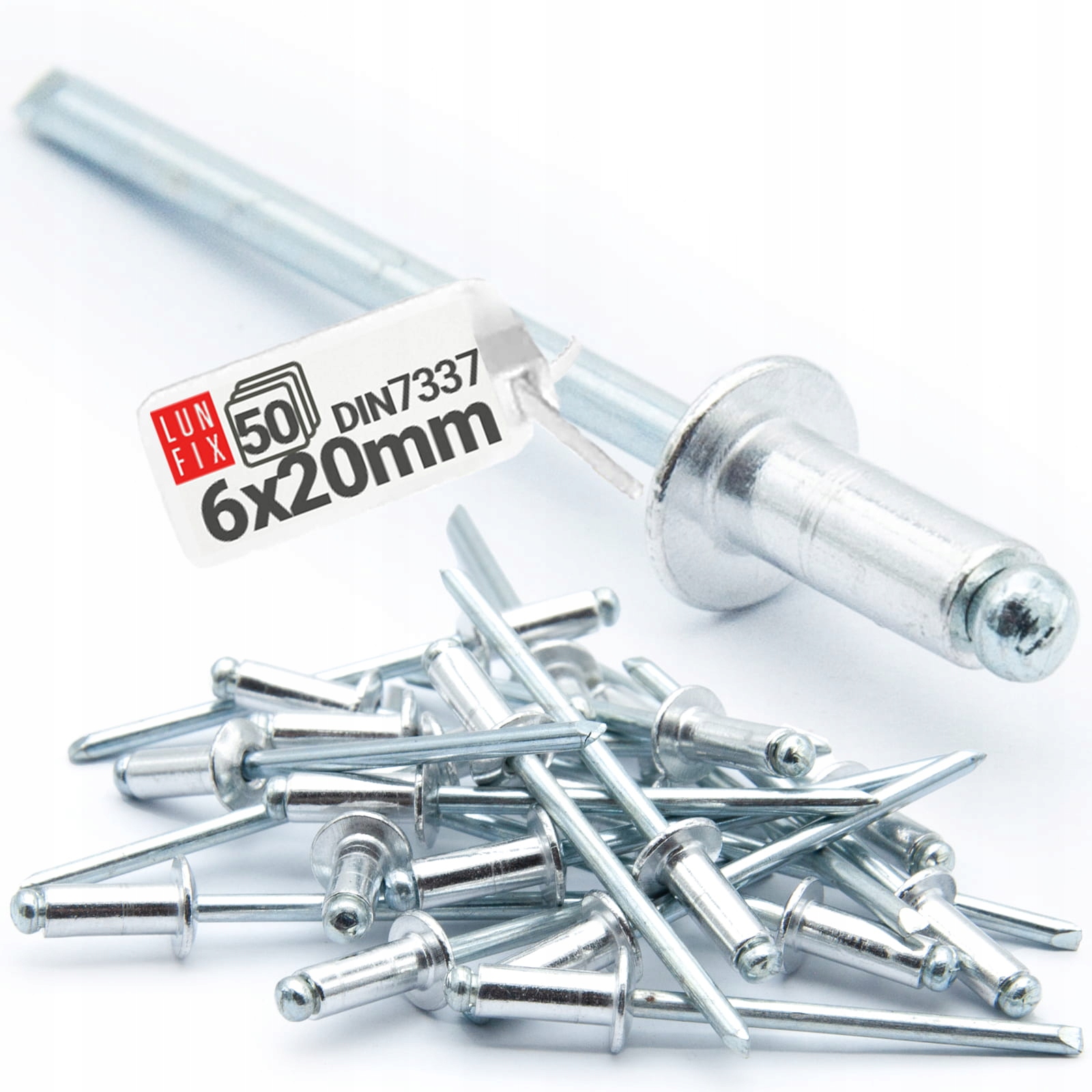 Nity zrywalne aluminiowe 6x20 mm stalowe trzpienie Din 7337 50szt.