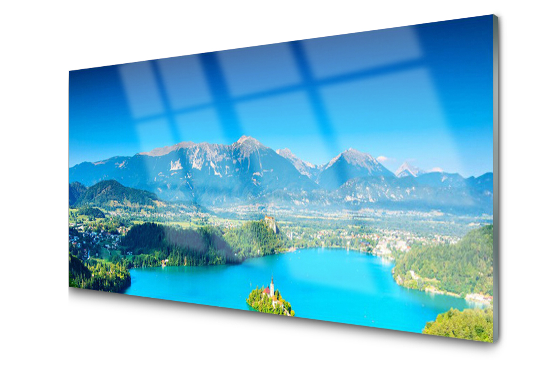 Sklenený panel Doska Hora Jazero 120x60 Lepidlo