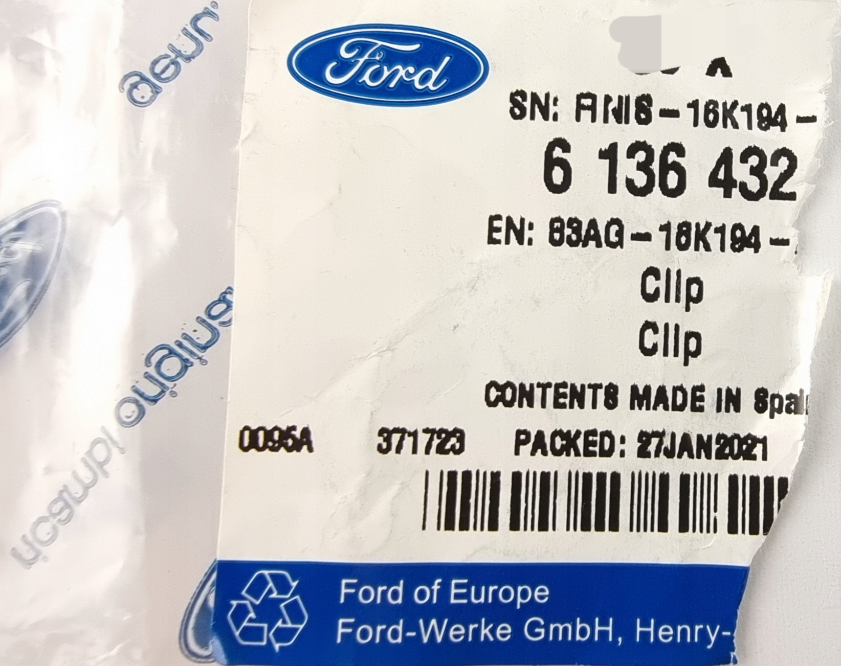 MOCOWANIE ATRAPY FORD MONDEO MK3 ORYGINAŁ 6136432 Jakość części (zgodnie z GVO) O - oryginał z logo producenta pojazdu (OE)