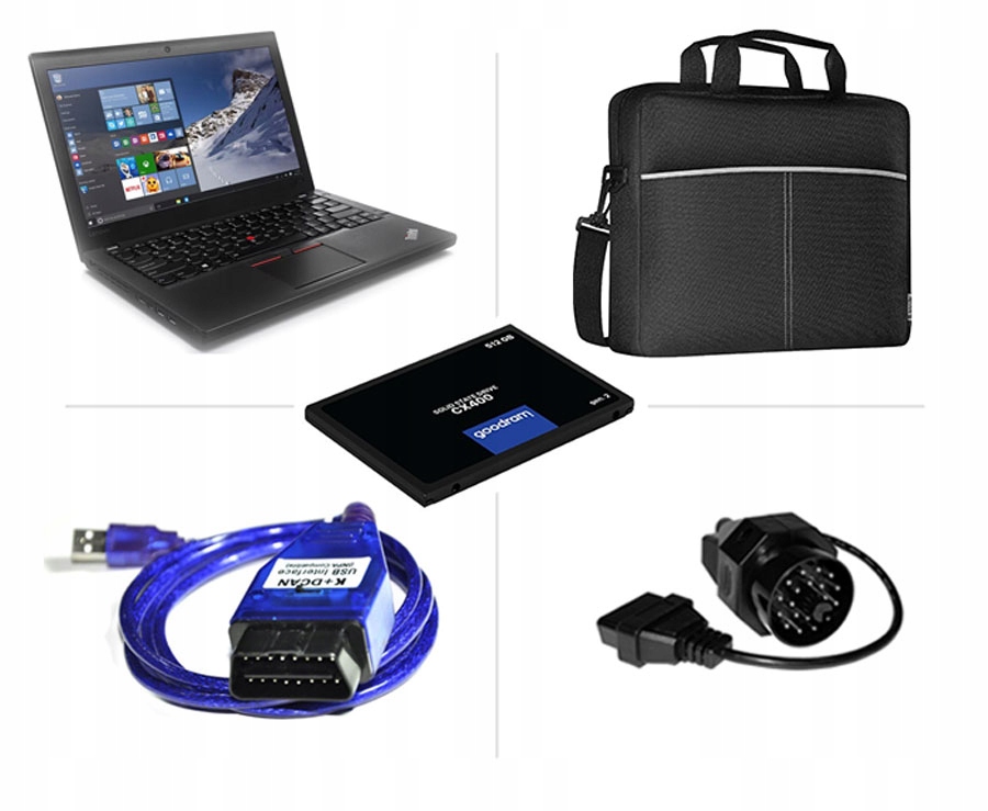 Laptop Lenovo i5 Ssd 256 Gb diagnostyka Bmw seria E +Interfejs K+dcan Torba
