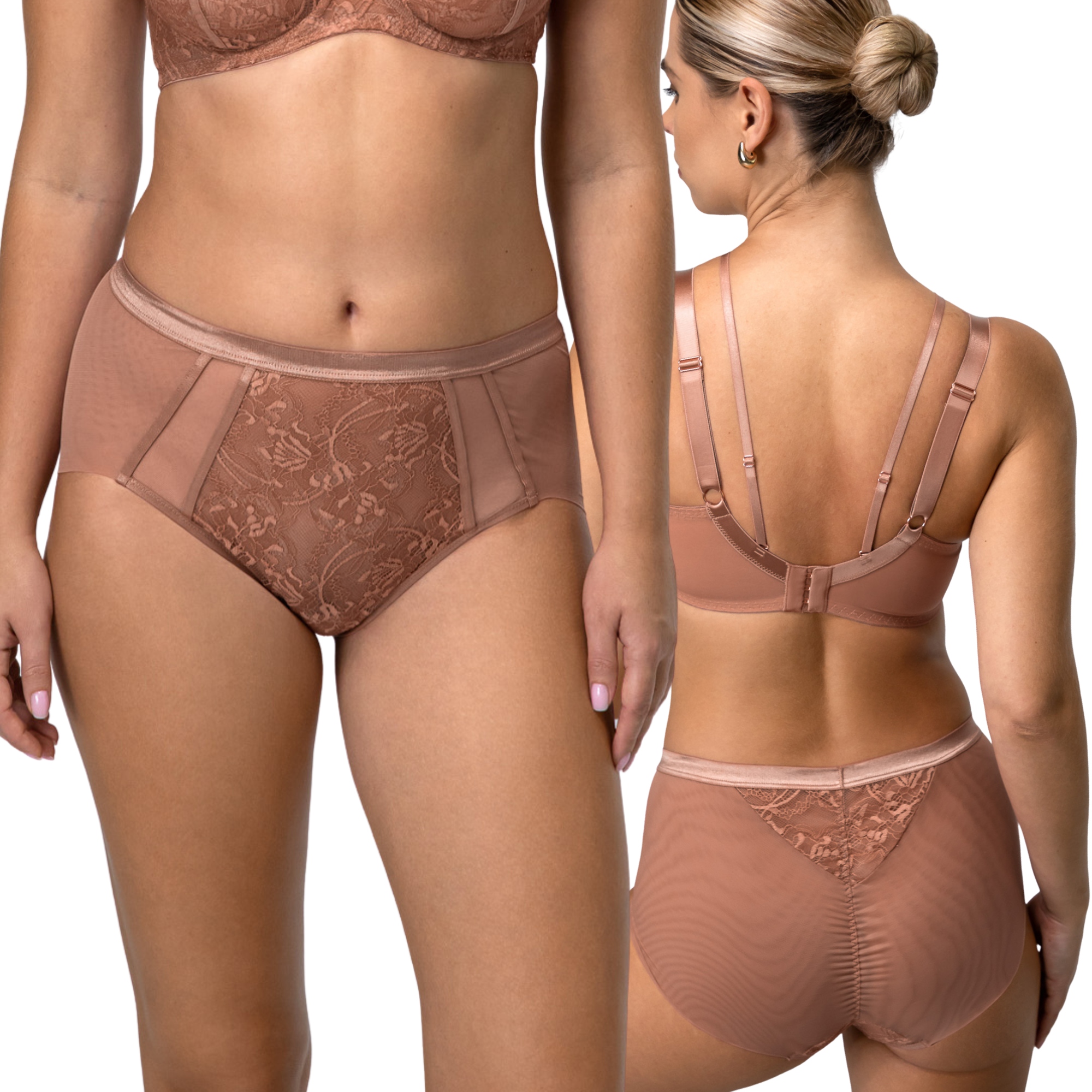 Kalhotky kalhotky maxi vysoký pas krajkové pohodlné Alles Chiara Mocha Mousse 38