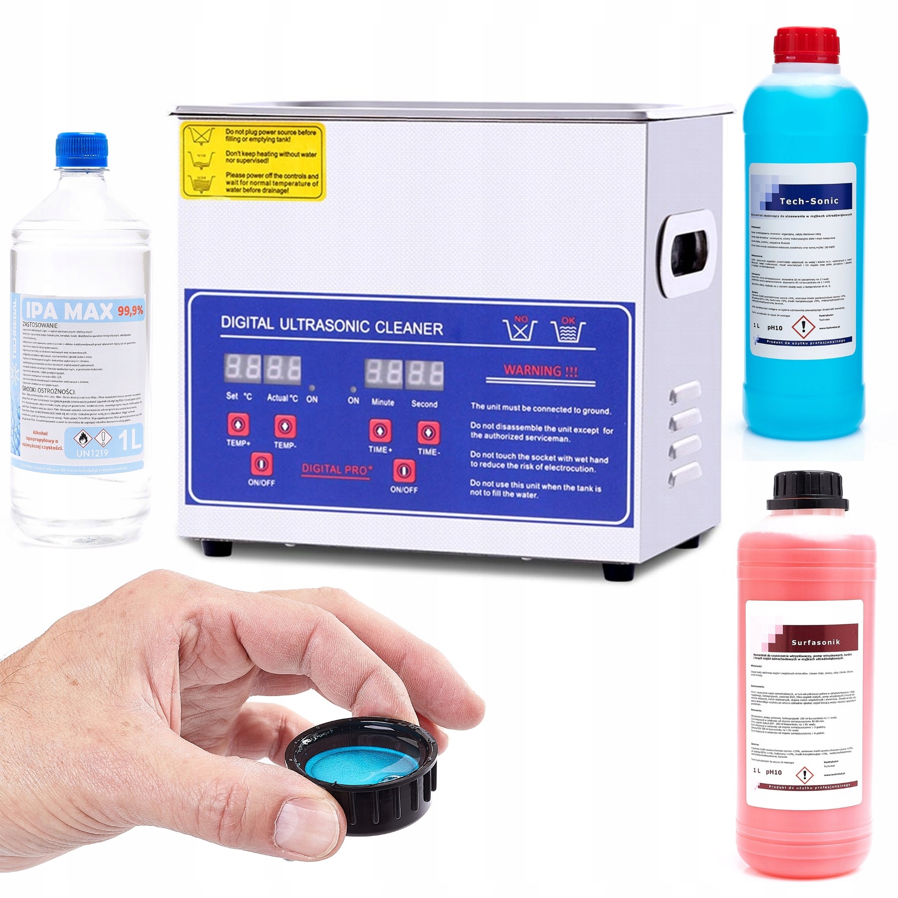 Ultrazvuková Umývačka PS-20A Displej LCD Vaňa 3,2 L Sada 3 Tekutín