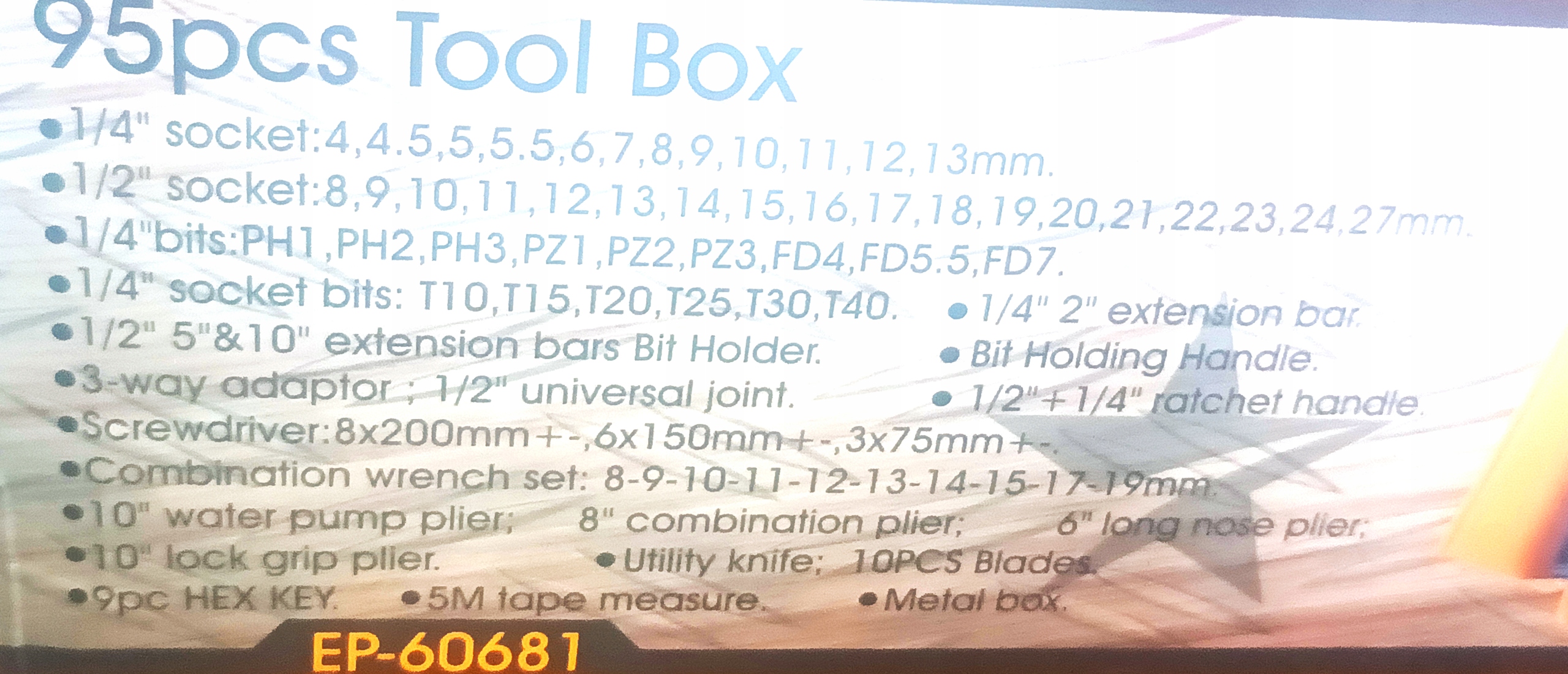 ZESTAW NARZĘDZI KLUCZY 95EL. WALIZKA NARZĘDZIOWA Szerokość produktu 21 cm