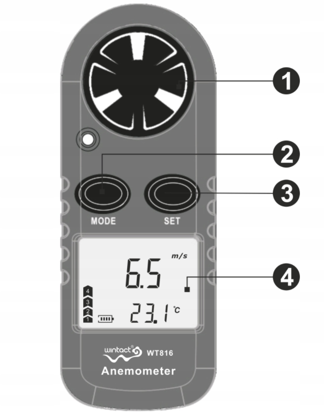 ANEMOMETR WIATROMIERZ Miernik Pomiar Wiatru i Temperatury do 30 m/s LCD Maksymalny pomiar prędkości powietrza 30 m/s