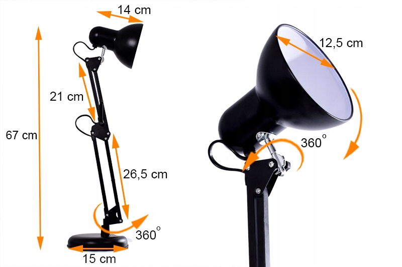 LAMPKA LED NA BIURKO KREŚLARSKA RETRO VINTAGE LOFT Średnica/szerokość klosza 12.5 cm