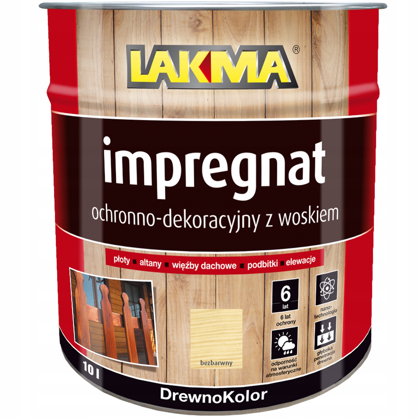 Lakma Impregnat Ochronno-dekoracyjny z Woskiem do Drewna Bezbarwny 10L