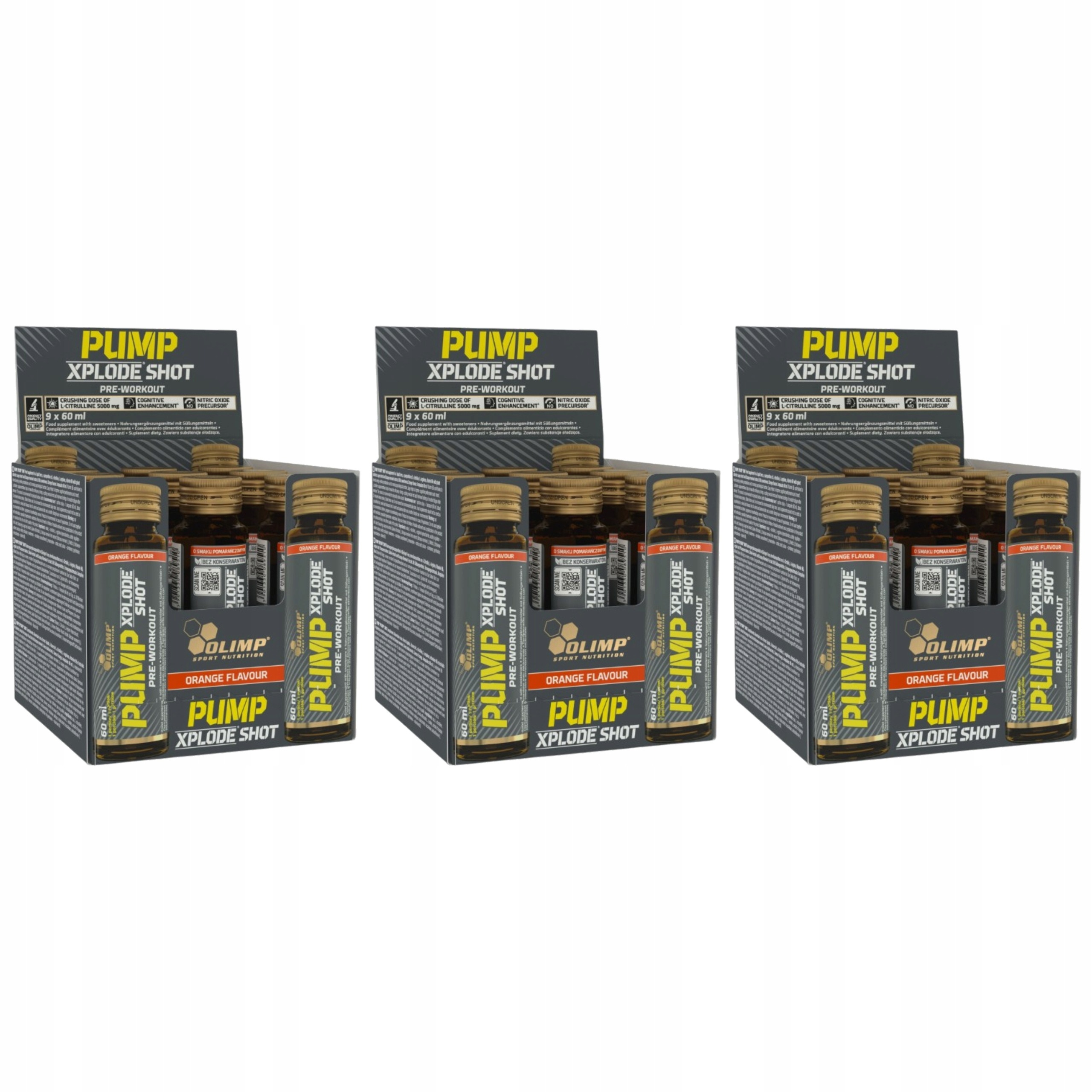 3x Předtréninkovka Svalová pumpa Pump Xplode Shot 9x 60 Ml L-citrulin Ol