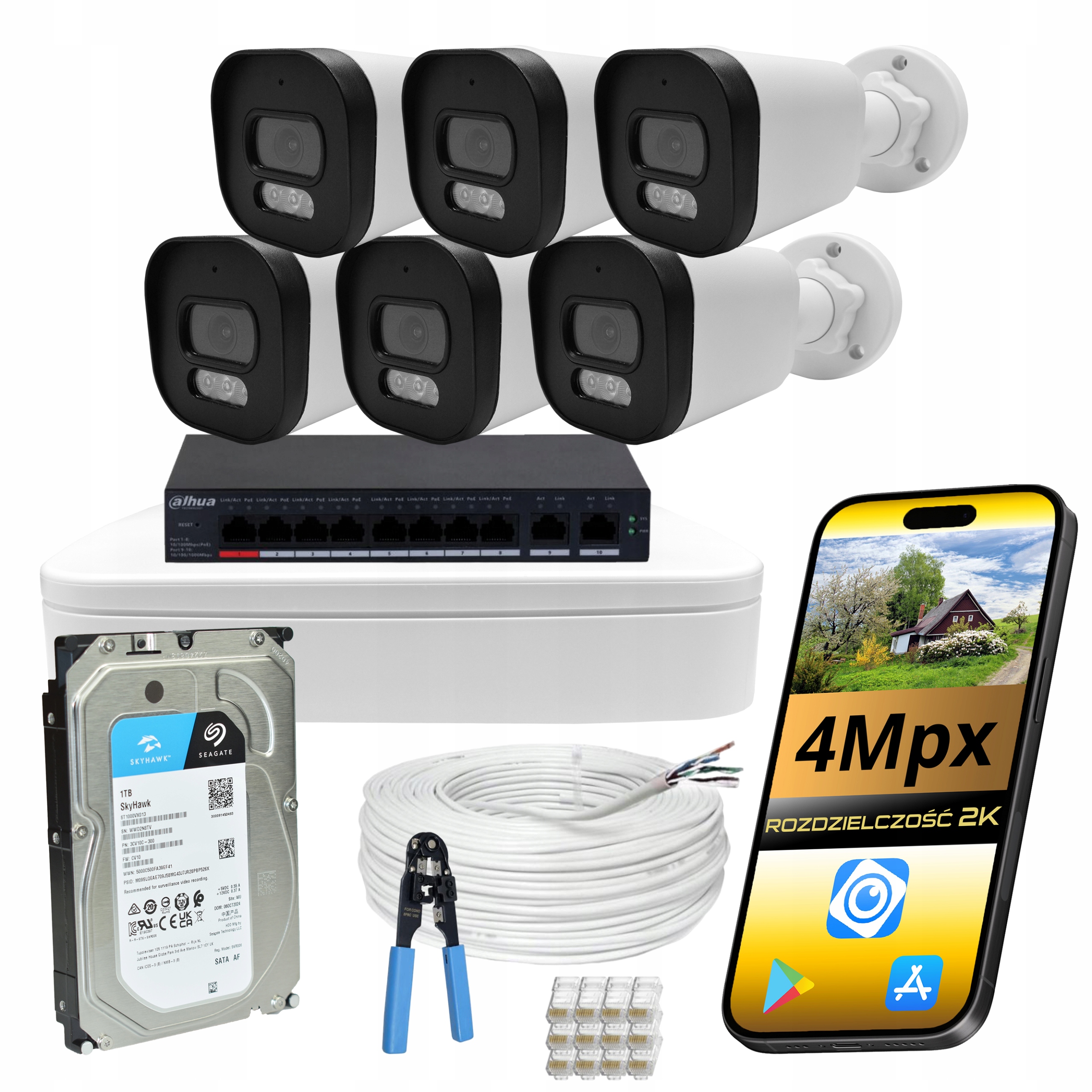 Sada pro monitorování Dahua 4Mpx Ip 6 Venkovních Kamer Dual Light Disk