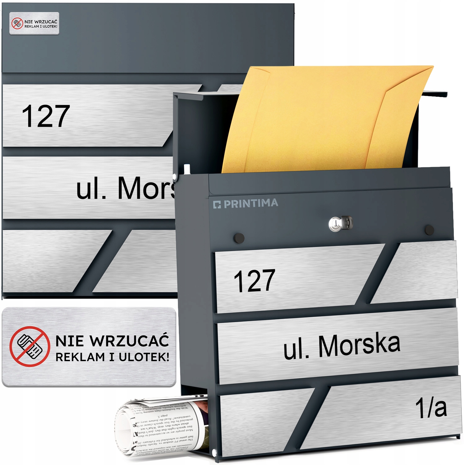 Velká Poštovní Schránka s číslem domu Antracit schránka na dopis číslo domu