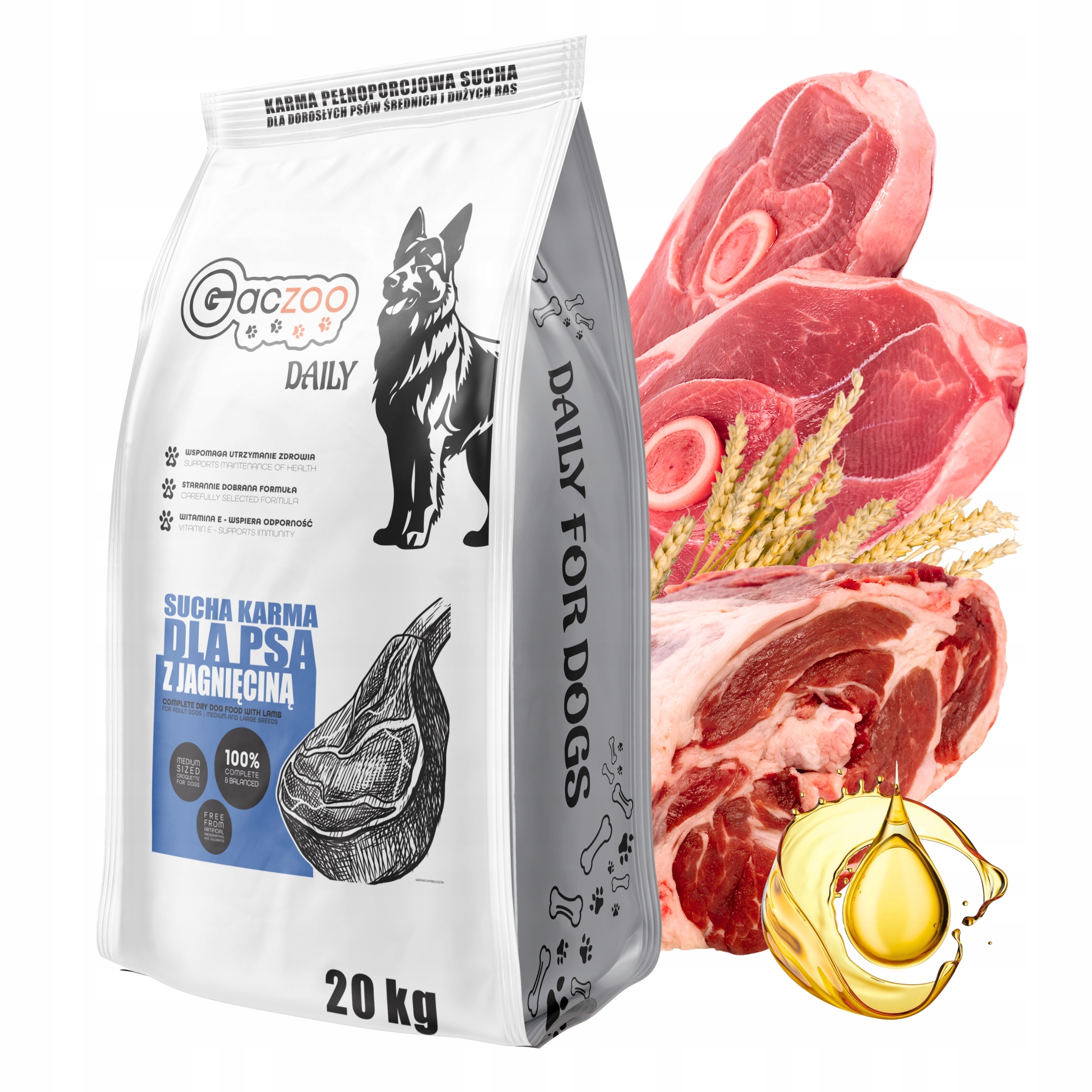 Levně Suché krmivo pro psy Gaczoo Daily Jehněčí 20 kg Adult Dog s vitamíny