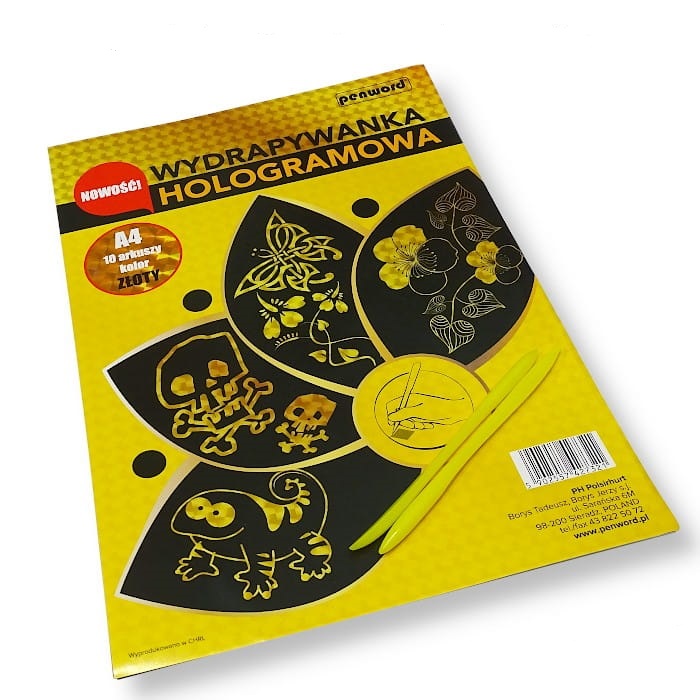 wydrapywanka hologramowa  A4 a'10 ZŁOTA + 2 rylce — 4