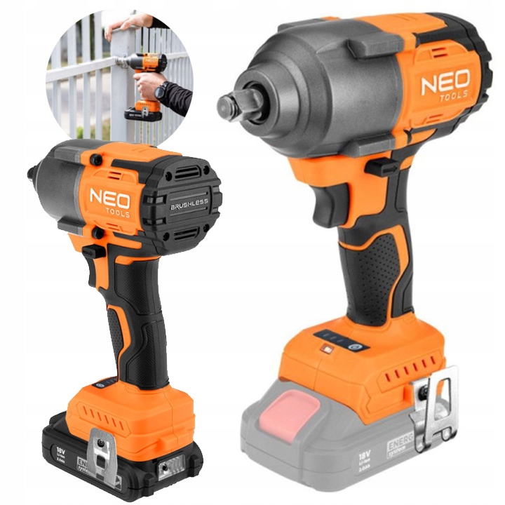 Rázový Uťahovák Akumulátorový Bezuhlíkový 1/2" 850 Nm Energy+ 18V Neo 04-608