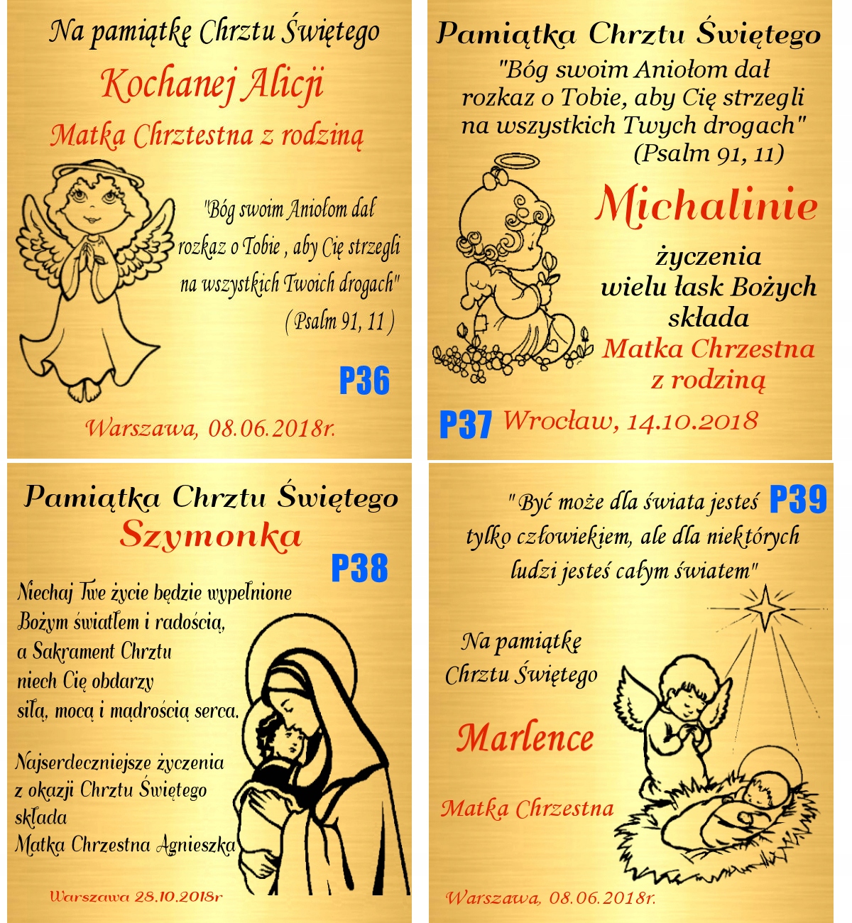 Złoty Łańcuszek z Medalikiem 925 Chrzest Komunia Grawer Długość całkowita 45 cm