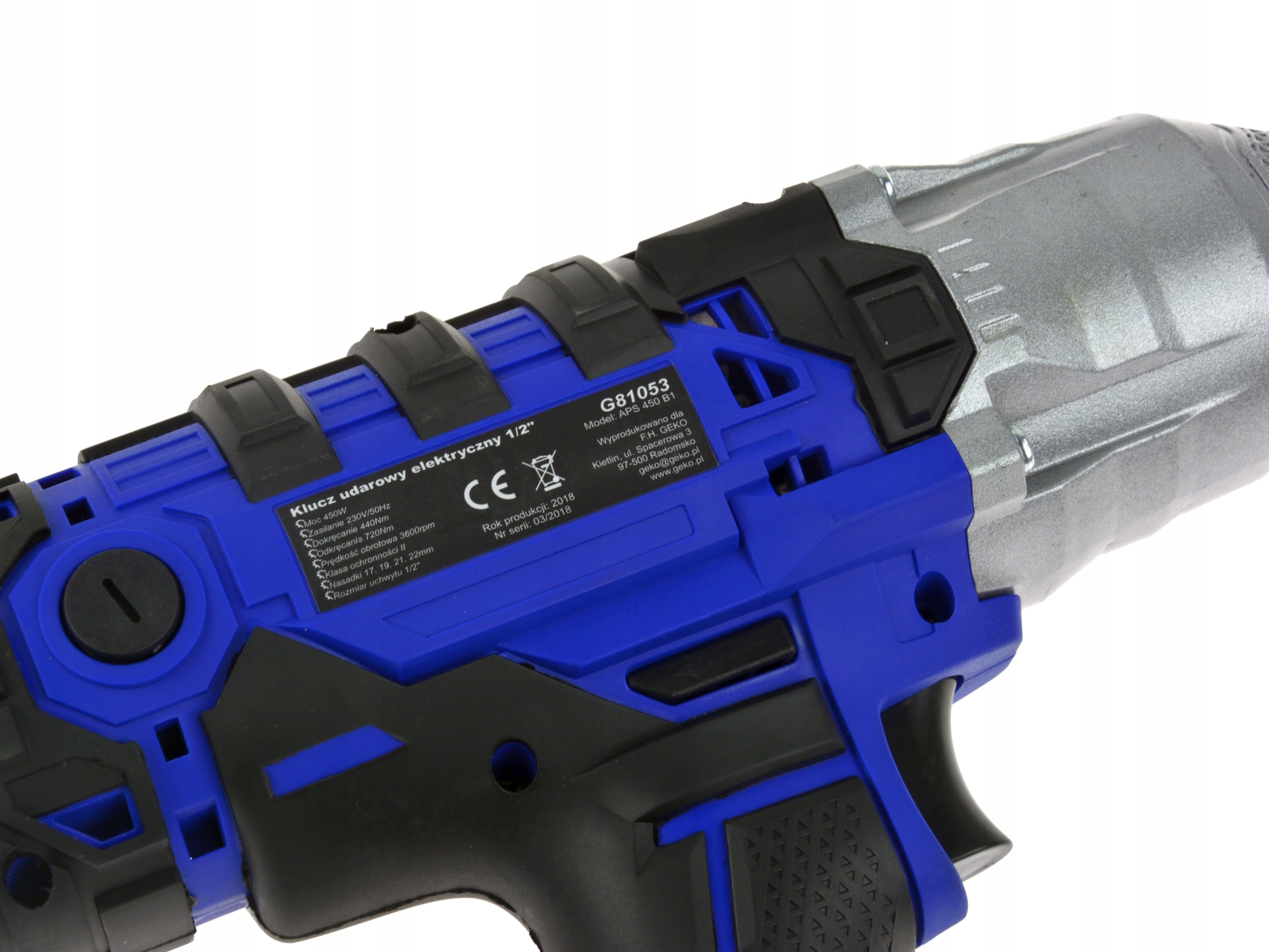 KLUCZ UDAROWY 1/2'' 720Nm ELEKTRYCZNY 450W NASADKI Prędkość obrotowa 0 obr./min