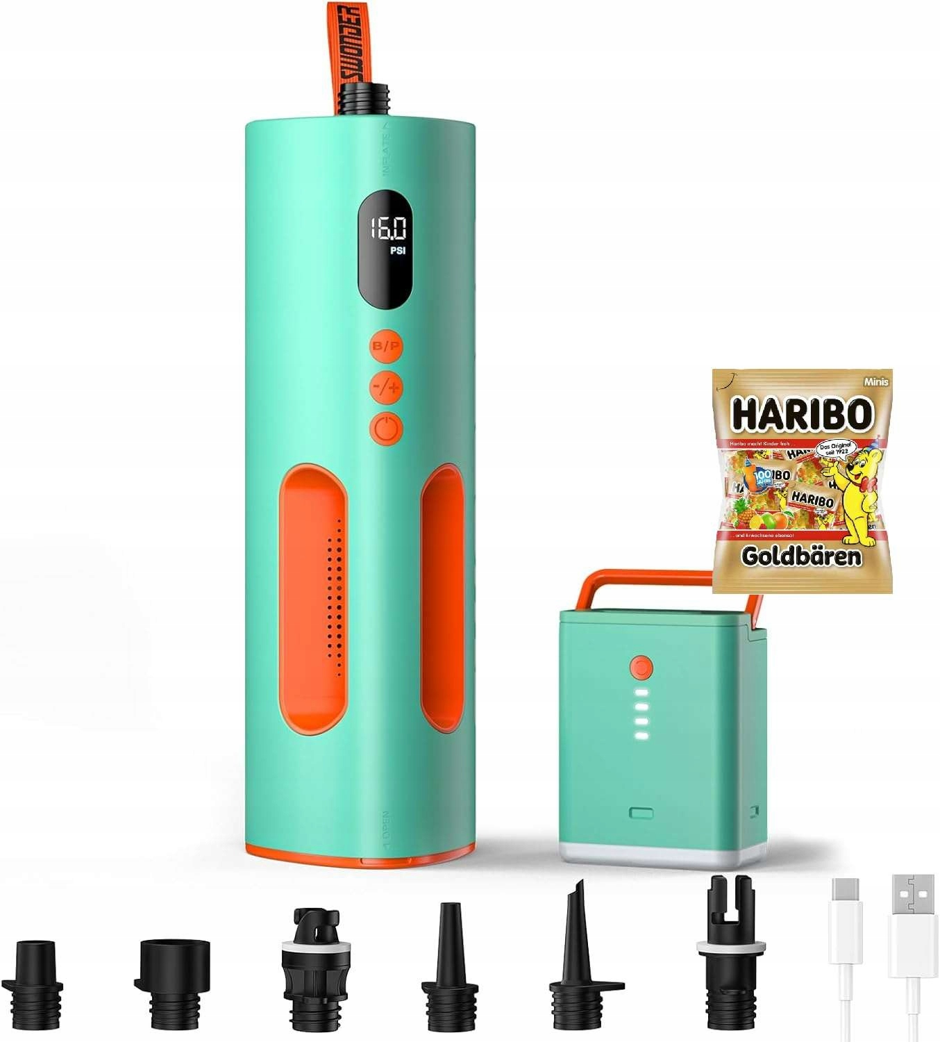 Elektrická akumulátorová pumpa 3 v 1 až 1.10 bar Cyan-orange