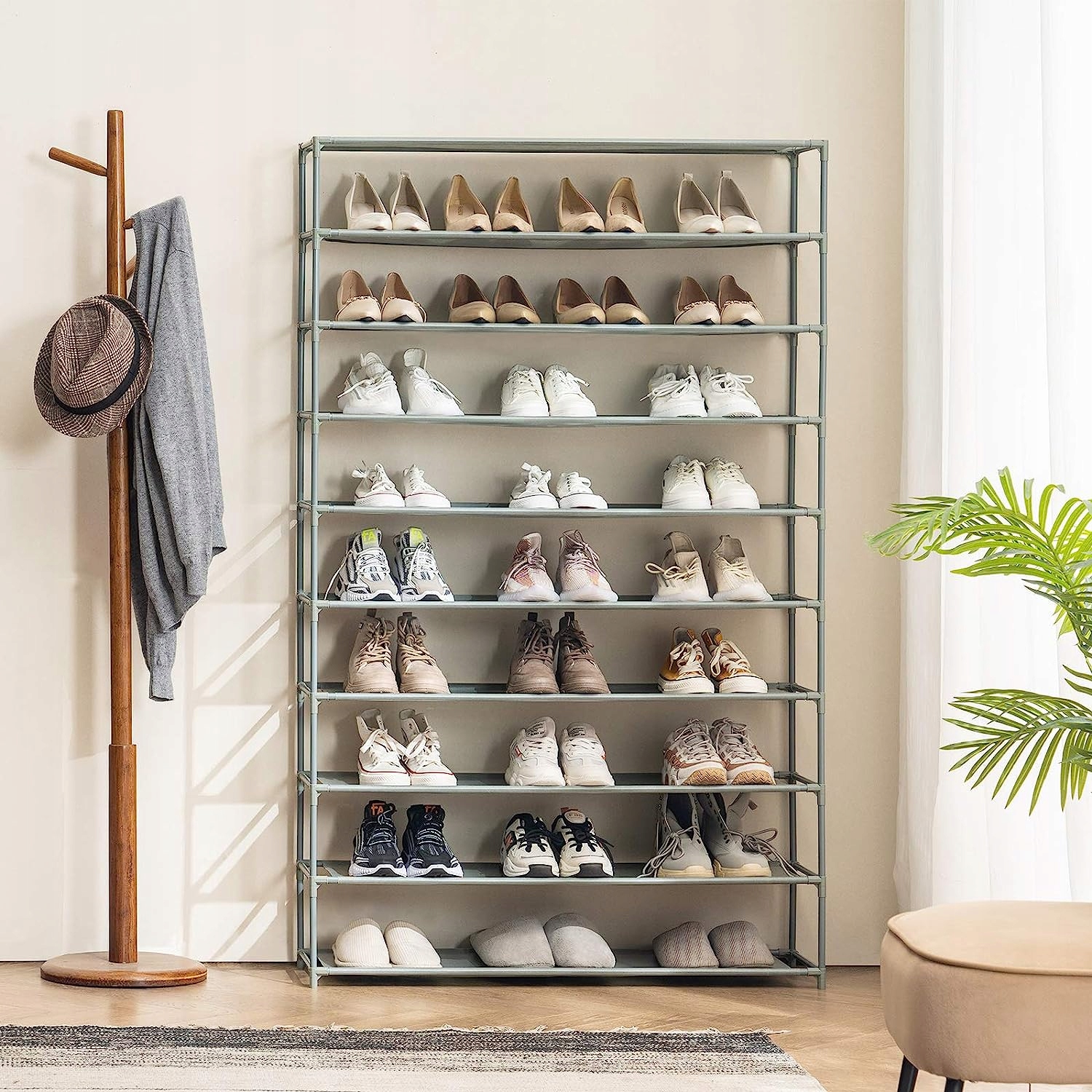 Szafka Regał na Buty 9 Półek Stojak do 50 Par Wysokość mebla 140 cm