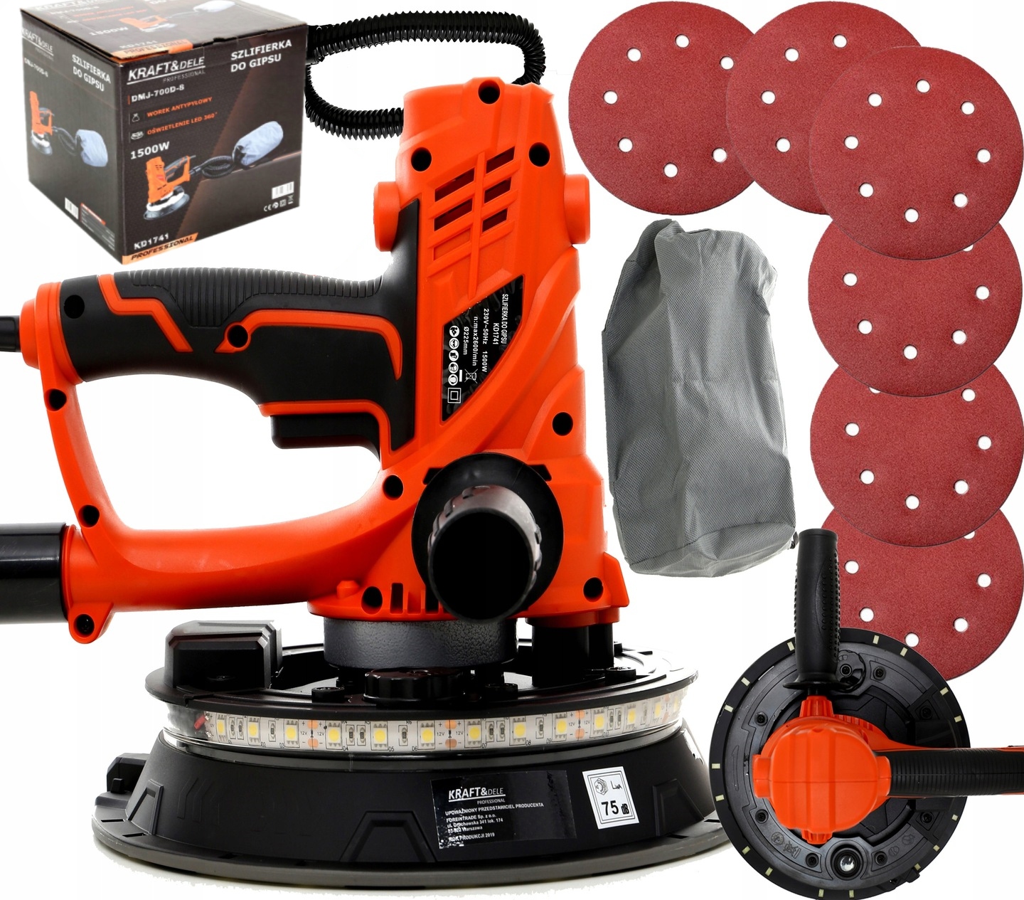 Szlifierka Do Gipsu Gładzi Tynków Moc 1500W 225MM Led Worek Do Kurzu