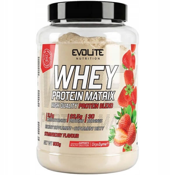 Evolite Whey Protein Matrix – bílkoviny 4 frakce enzymy 900 g jahoda