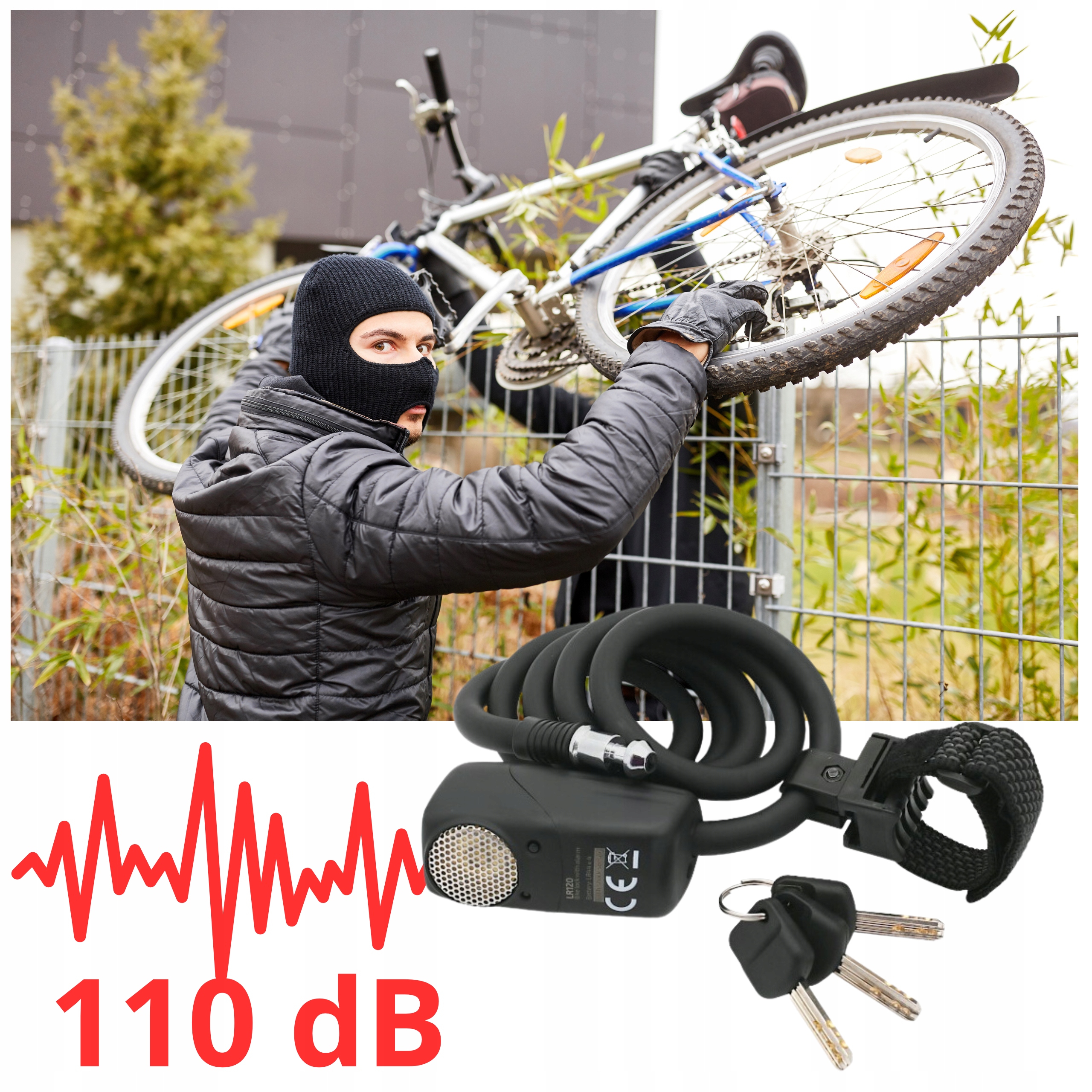 ZAPIĘCIE ROWEROWE DO ROWERU BLOKADA LINKA ZABEZPIECZENIE Z ALARMEM 110 dB Model pro technik