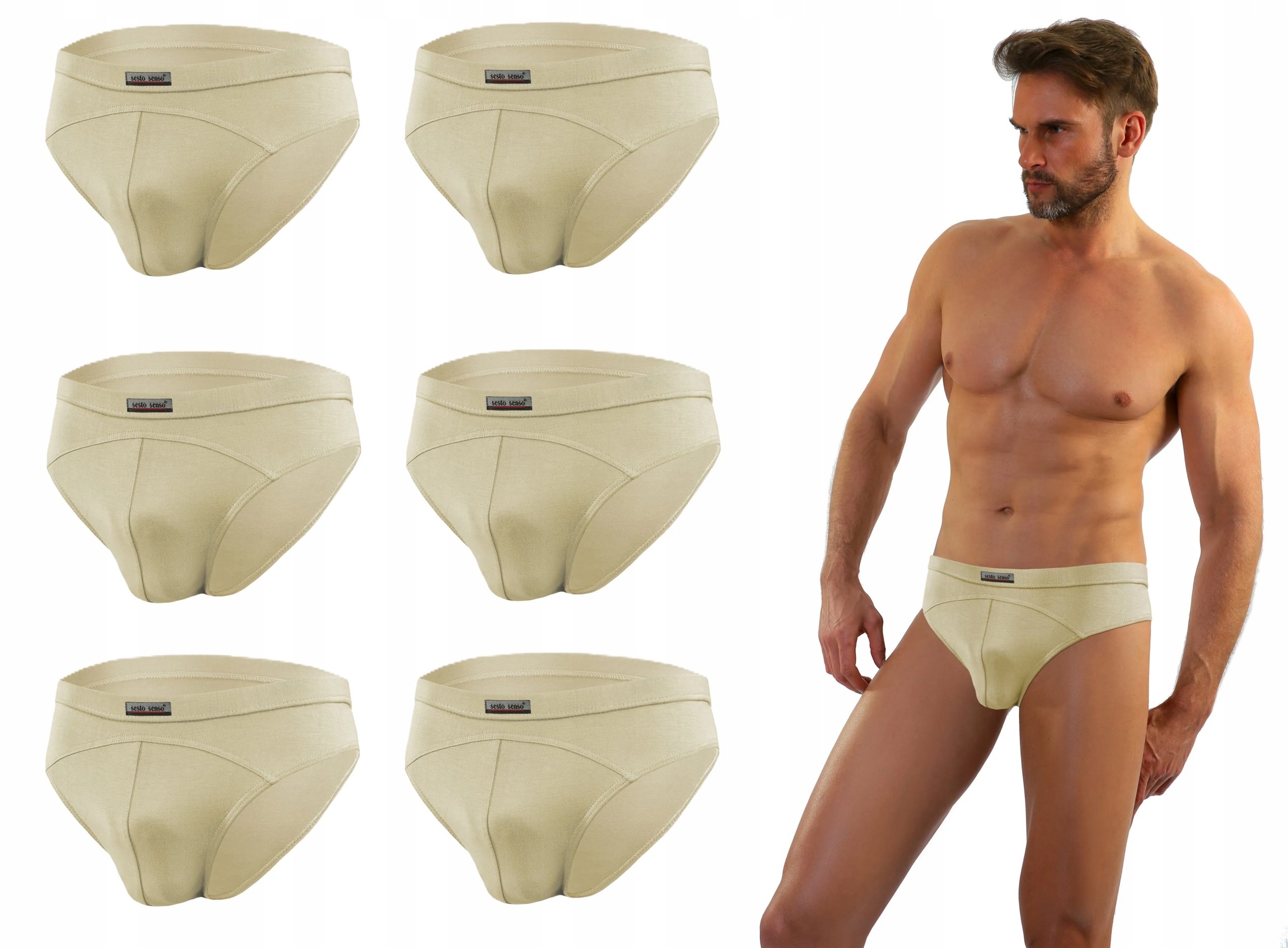 Sesto Senso 6-PAK Pánské slipy SM03 micromodal s plochými švy, béžové XXL
