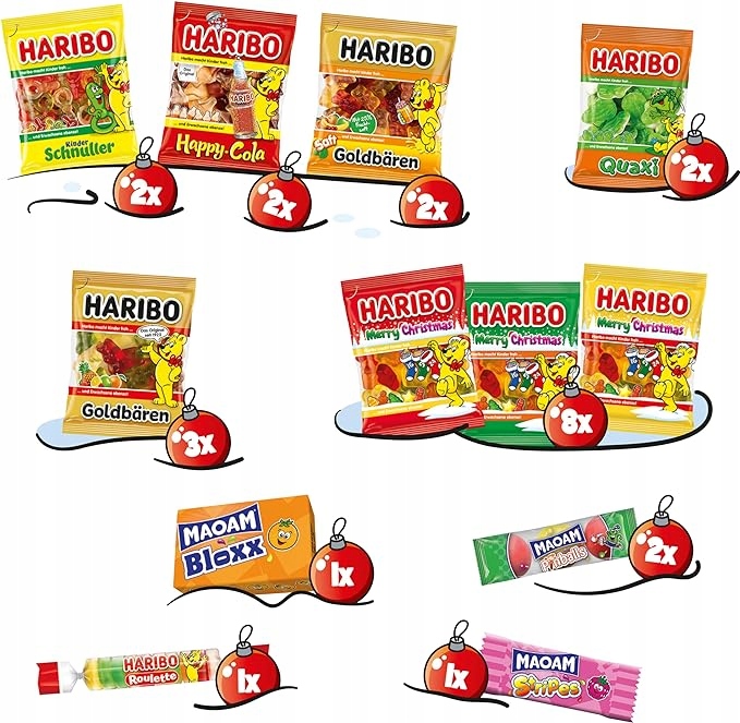 Адвент-календарь Haribo XXL 2025, 24 окошка с мармеладом и жевательными конфетами — фото 3