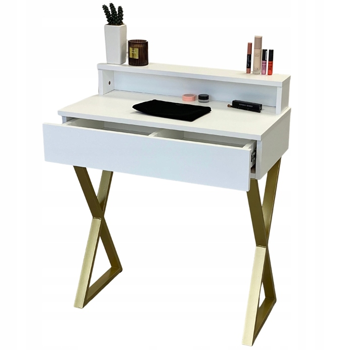 TOALETKA LENA PLUS BIAŁA MAT METAL ZŁOTE X 75CM