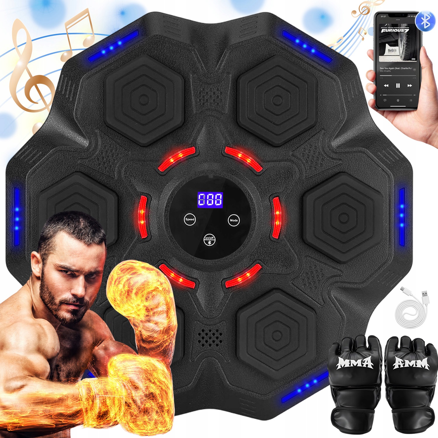 Boxerský Hudební Trenér Sada Bluetooth Boxovací Štít Led Rukavice