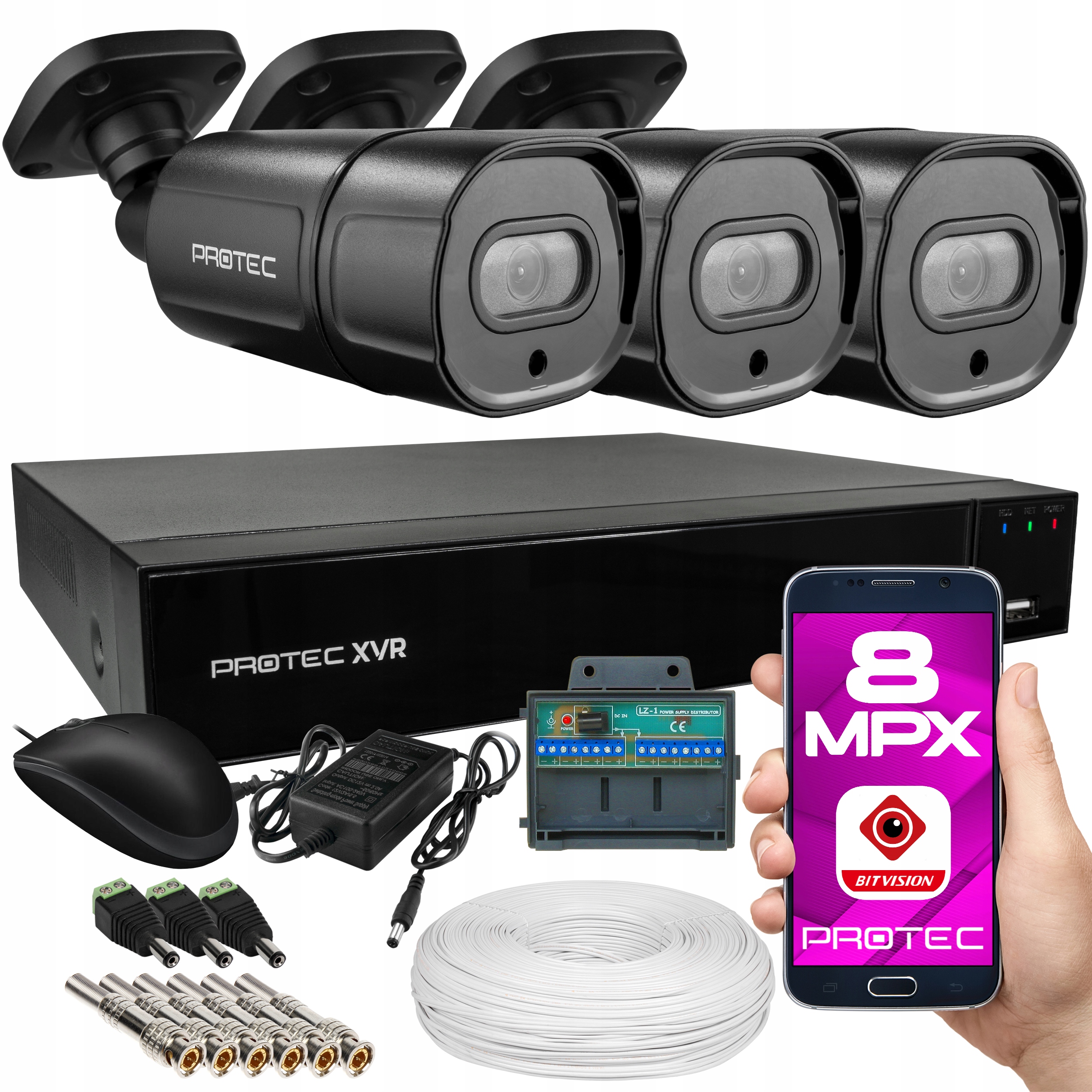 Premium Zestaw Do Monitoringu 3 Kamery 4K Czarne zdalny podgląd