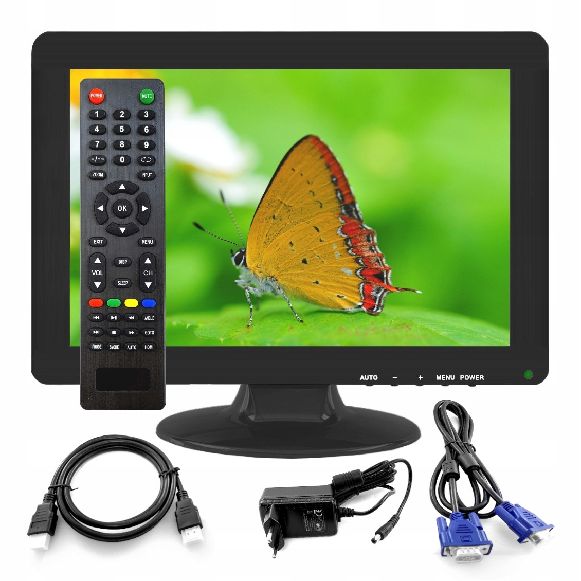 Monitor samochodowy 12'' VGA HDMI USB 230V pilot