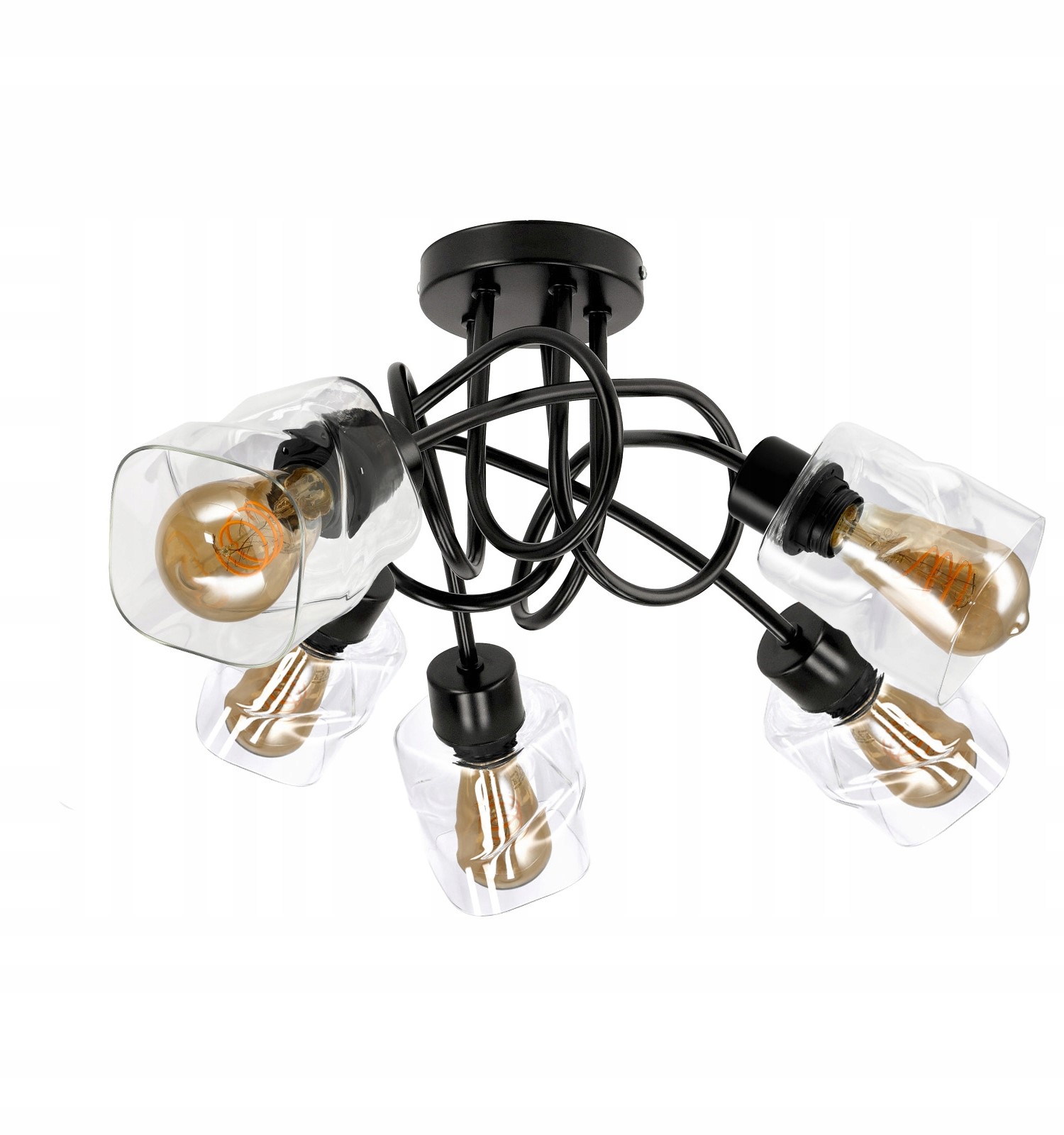 Závěsná Led stropní lampa 5x E27 rolovací Čtverec Průhledný