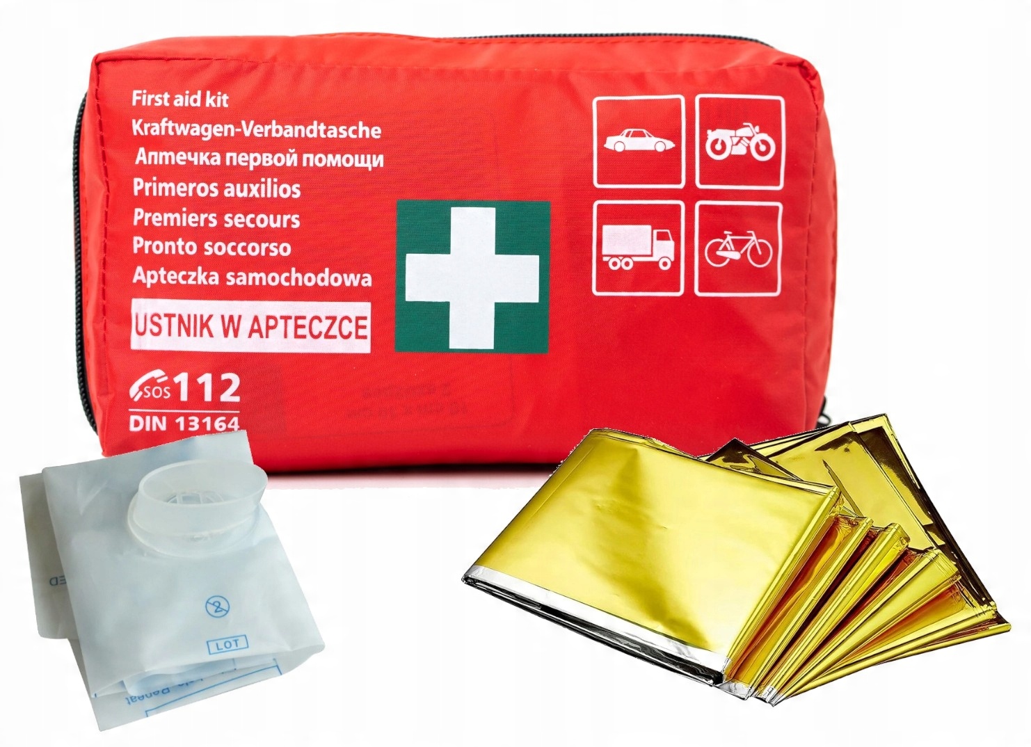

Apteczka Din 13164 Zestaw Koc Chusteczki Ustnik