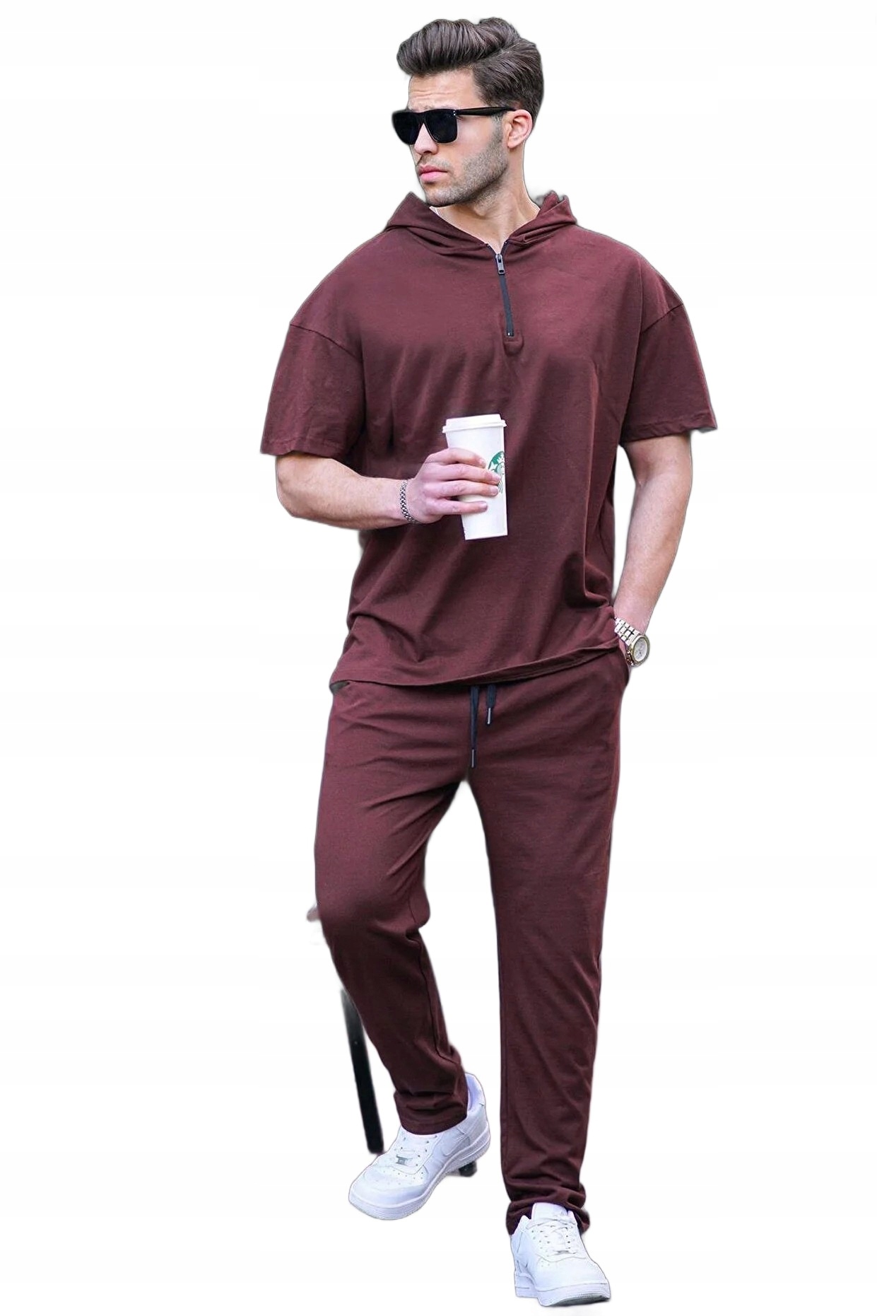 Madmext Pánská Tepláková Souprava Hnědá S Kapucí A Zipem M 5DA