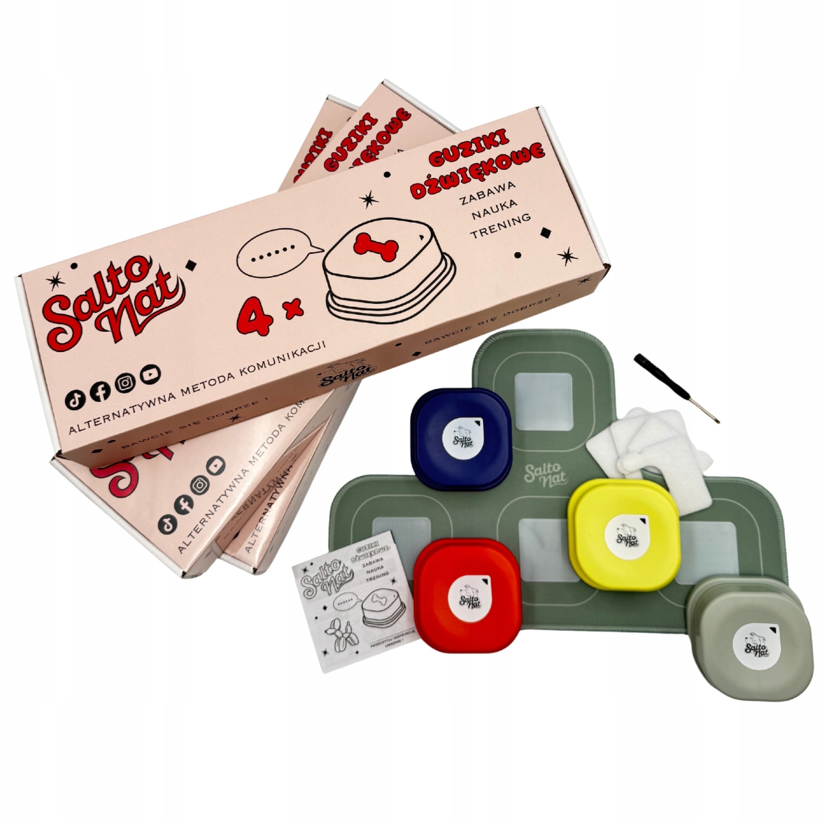 Levně Zvukové tlačítka pro psa – sada 4 knoflíky pro psa s podložkou