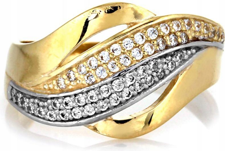 Zlatý prstýnek prsten 585 s zirkony r 14, módní, elegantní vzor 14kt