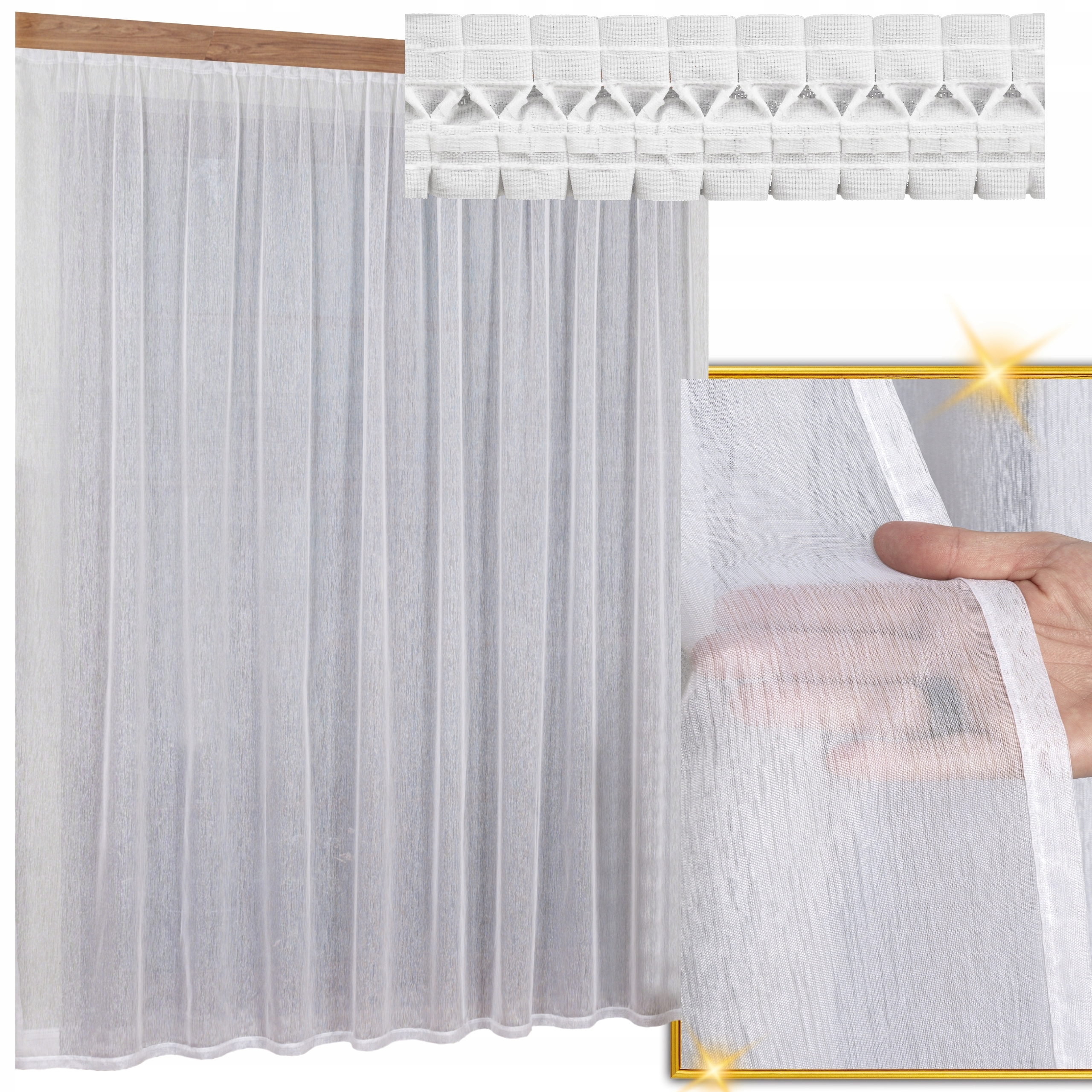 Hotová Záclona Bílá Fantazijní Jemný Déšť na pásku do Žabkova salonu 700x235