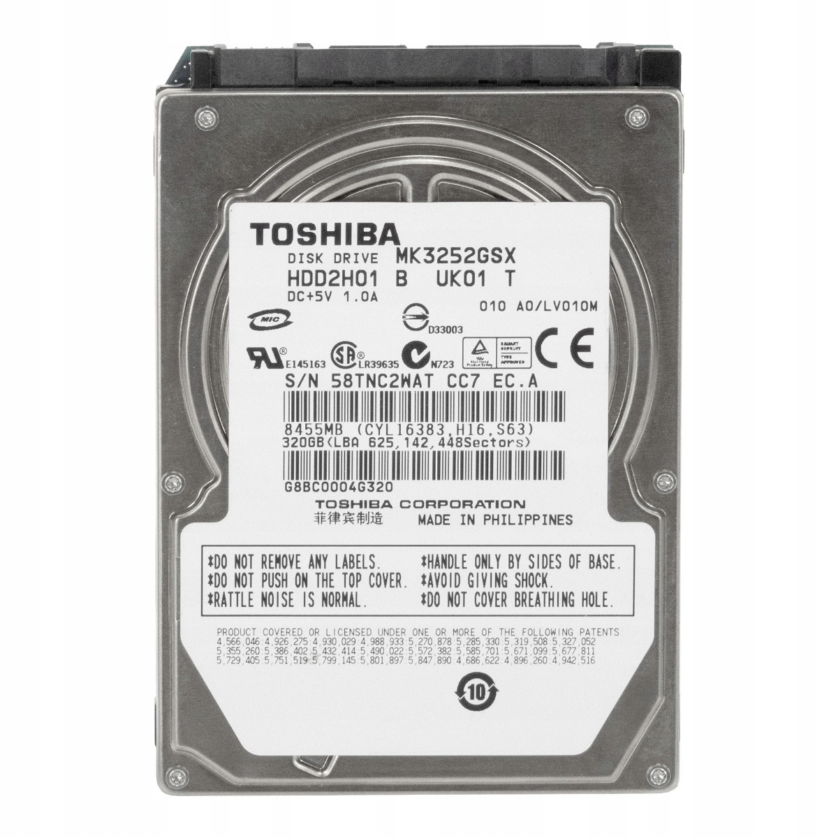 Toshiba 320GB 5.4K 8MB Sata II 2.5'' MK3252GSX