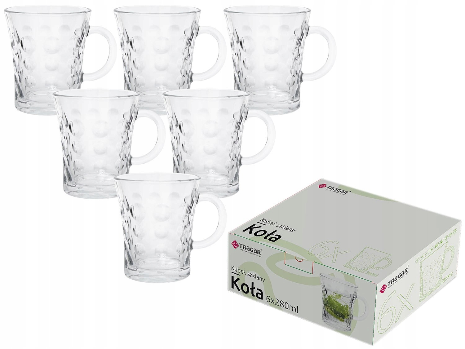 

6x Kubek szklany 280 ml Koła zestaw szklanek