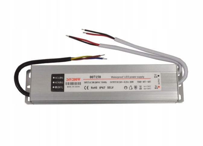Zasilacz Led 24V 200W napięciowy IP67 aluminium