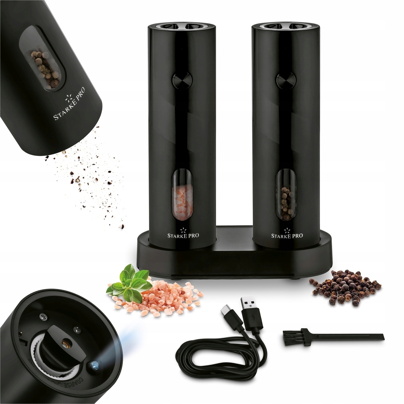 Młynki Elektryczne do Soli i Pieprzu Nowoczesne Usb C Starke Pro Paros 2szt