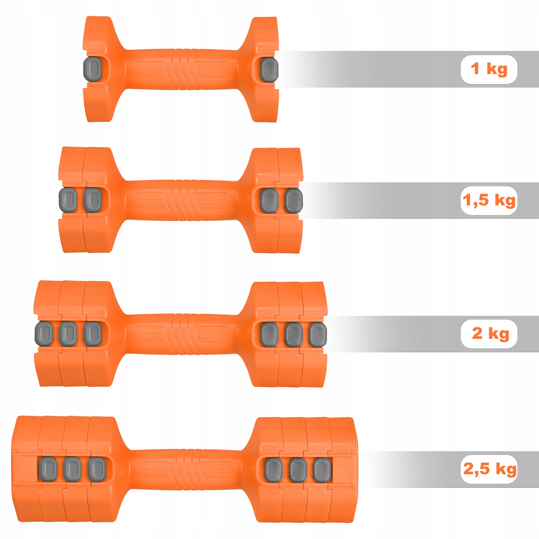 Fitness činky nastavitelné 2x2.5 kg oranžové závaží činky Hms