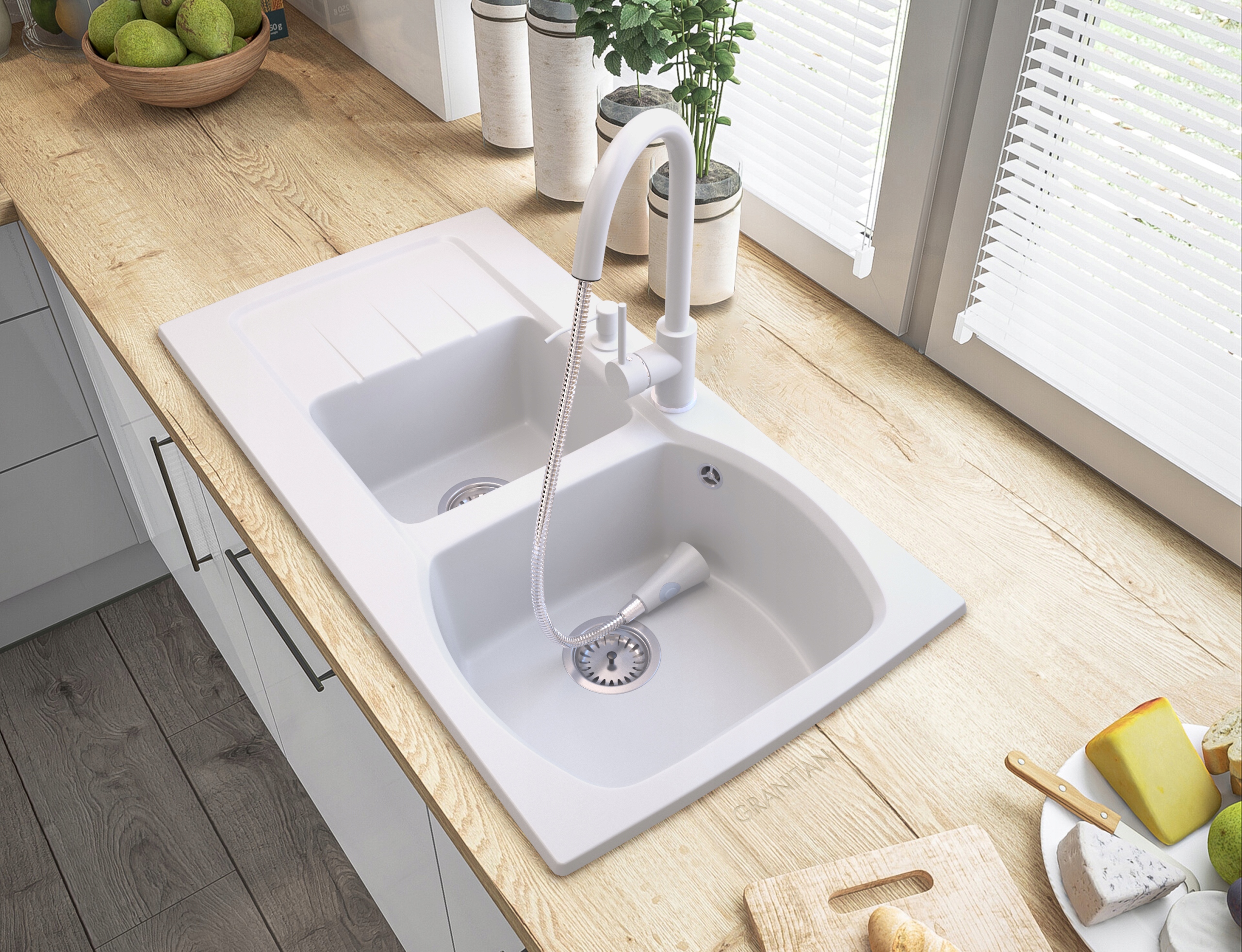 DOZOWNIK BIAŁY PŁYNU MYDŁA ZLEWOZMYWAK ZLEW GRANIT Linia OKRĄGŁY