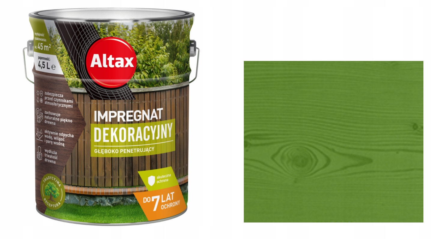 Altax Impregnat Dekoracyjny Do Drewna 4,5L Zielony -rozpuszczalnikowy 7 Lat