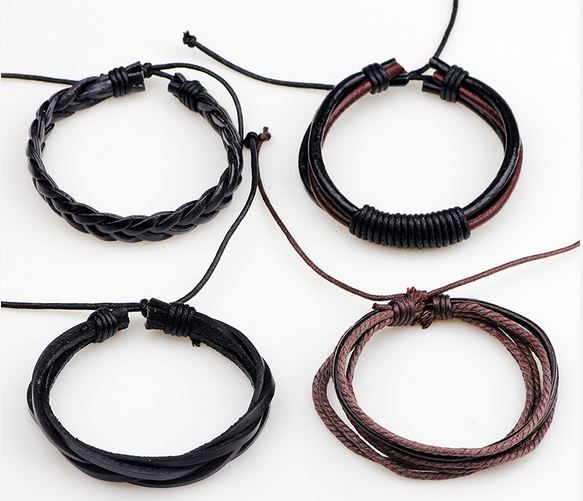 BRANSOLETKA MĘSKA SKÓRZANA RZEMYK SKÓRZANY BRANSOLETKI REGULOWANA 4w1 Materiał skóra