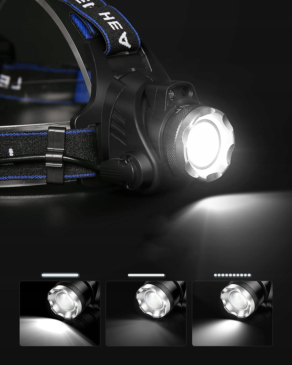 LATARKA CZOŁOWA NA CZOŁO NA GŁOWE WATERPROOF MOCNA Kod producenta SZPERACZ LAMPKA Z OPASKĄ HQ2 CZOŁÓWKA