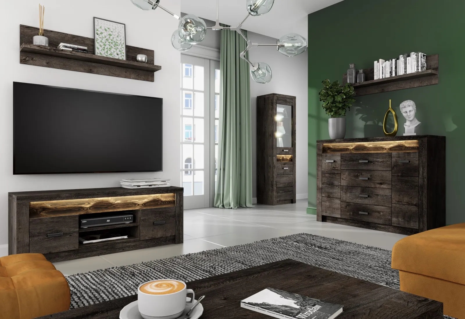 Witryna z półkami INDIANAPOLIS I-23 jesion ciemny Wysokość mebla 192 cm