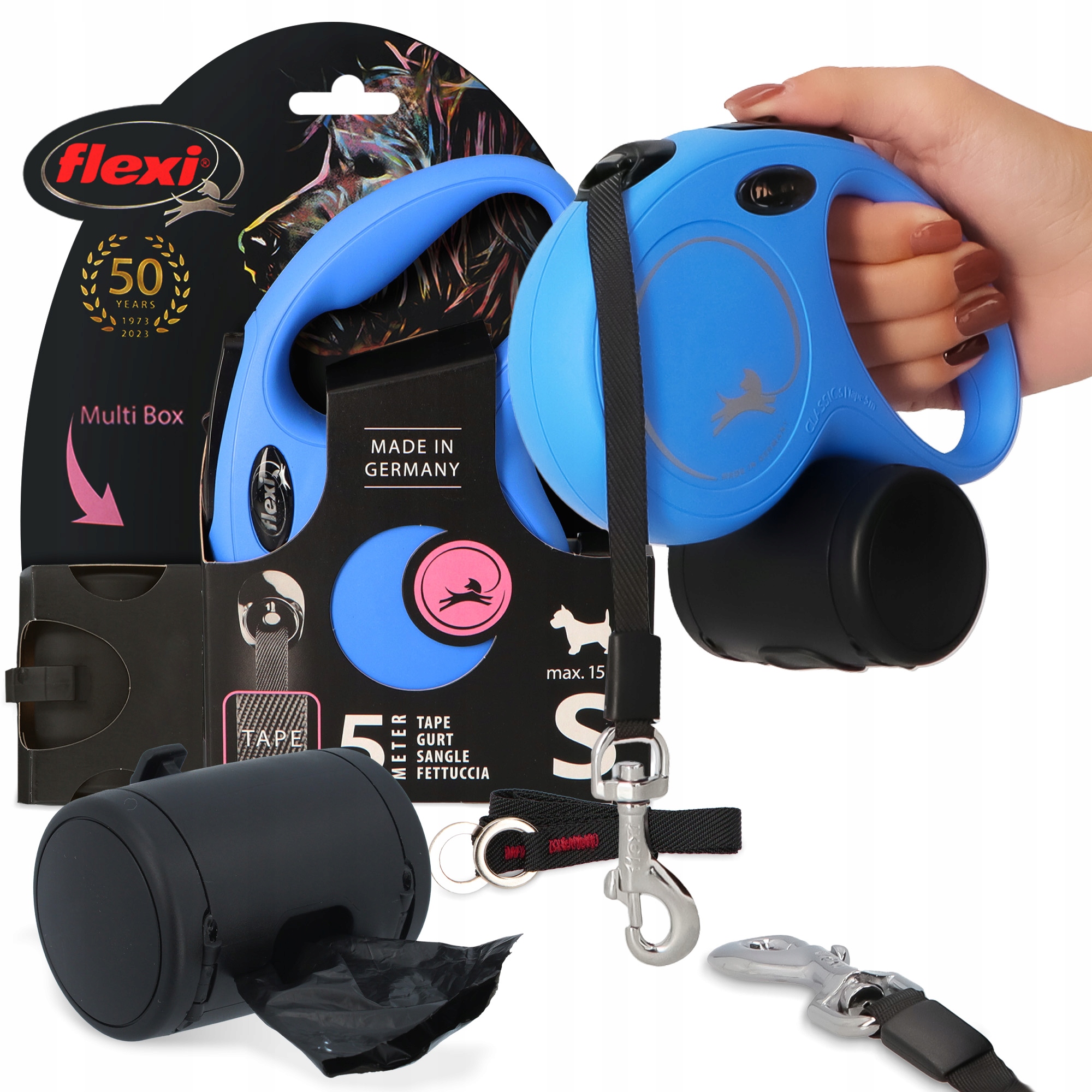 Levně Vodítko Pro Psa Kočku 5 m Páska Kontejner Pouzdro Sáčky Smáček 3O