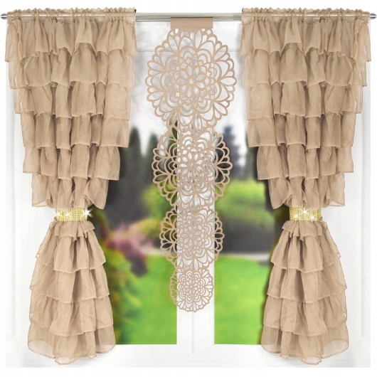 Firany falbany i panel beż 300x160 Materiał woal